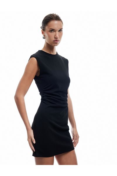 Koton Μίνι φόρεμα Crepe Scuba Fabric ντραπέ αμάνικο με λαιμόκοψη
