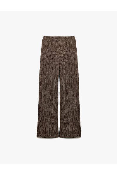 Koton Textured Wide Leg Trousers with Elastic Waist