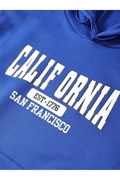 DUBU BUTİK Calif Ornia 1776 Sweatshirt - Sax Blue Printed Oversize Hoodie