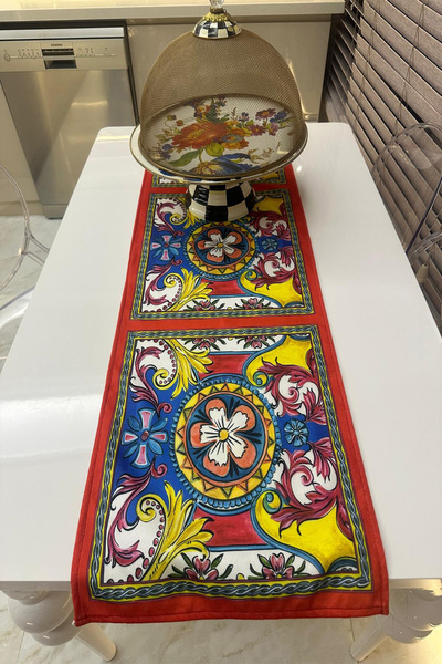 aymira home 40x140cm Dokuma Leke Tutmaz Baskılı Tay Tüyü Kumaş Masa Örtüsü Dekoratif Runner Yıkanabilir