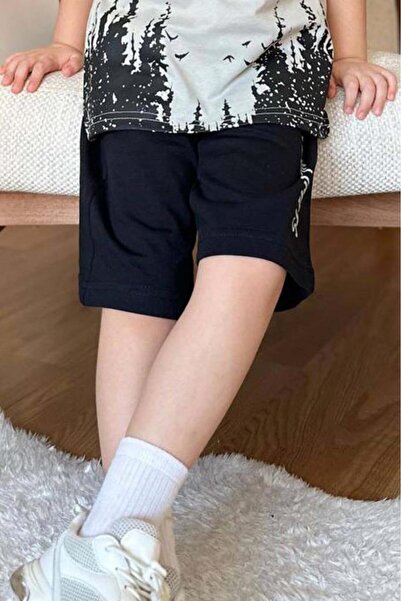 Riccotarz Boy's Tree and Sun Printed T-Shirt Text Detailed Beige Shorts Suit