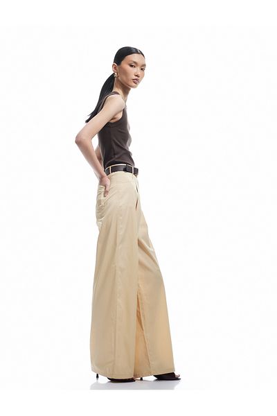 Koton Cotton Poplin Fabric Pleated Wide Leg Pants