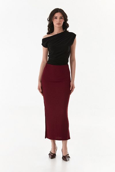 Fulla Moda Elastic Waist Slit Wrapped Fabric Skirt