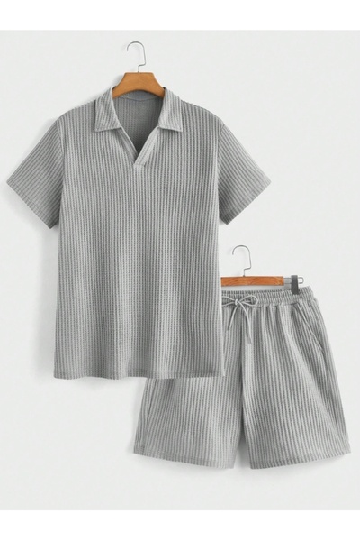 MOONBULL Ανδρικό μπλουζάκι με γιακά πόλο από ύφασμα Crinkle-Σορτς