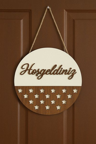 metora Welcome Written Door Ornament 3mm 2 Layers Mdf, Wooden Patterned Decorative Entrance Board
