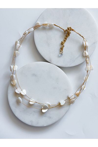 CHARMLUCKY Mother of Pearl Heart Wire Choker Necklace