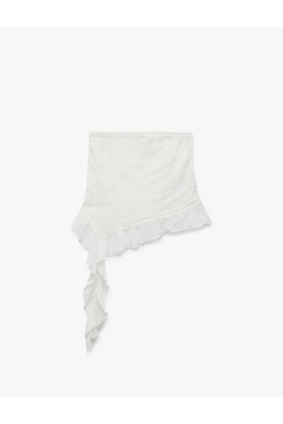 Koton Ruffle Detailed Asymmetrical Lace Strapless Crop Blouse