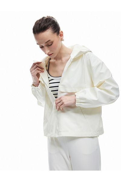 Koton Hooded Long Sleeve Zippered Leather Look Raincoat