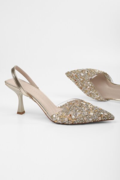 Shoeberry Stiletto transparent cu piatră de aur opal pentru femei