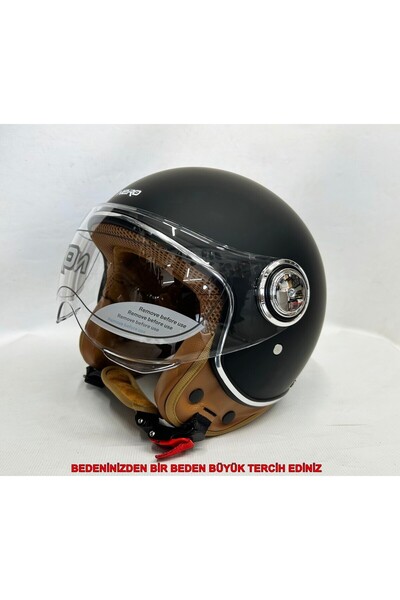 Nero Yarım Kask Tk-06 Mat Siyah Şefaf Vizörlü