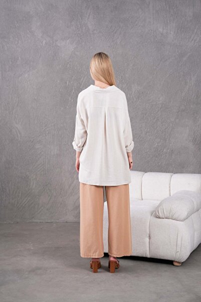 MVStore Women's Floral Patterned Embroidered Linen Shirt and Trousers