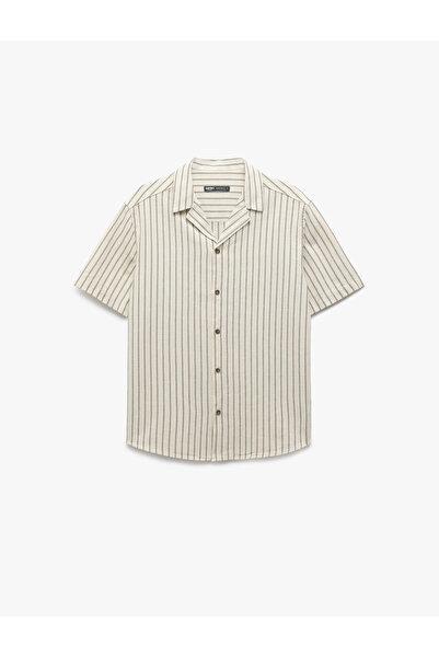 Koton Βαμβακερό ριγέ πουκάμισο με κοντό μανίκι κανονική εφαρμογή