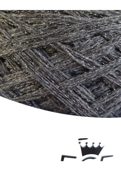 Ece Örgü Tasarım Atölyesi Multi-Layered, Black Glitter Mixed Design Hand Knitting Rope between Anthracite Colored Rope (200 Gr.)