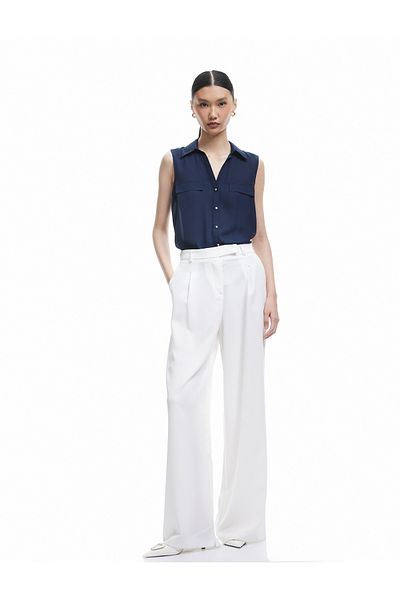 Koton Buttoned Applique Detailed Classic Collar Sleeveless Linen Blended Shirt