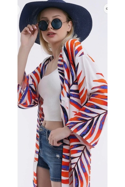 MODA Turuncu beyaz pamuk emprime efil efil rahat tarzı tercih edenler için ki...