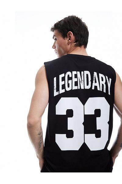 Koton Cotton Crew Neck Back Printed Oversize Sports Sleeveless T-Shirt