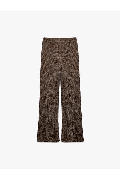 Koton Textured Wide Leg Trousers with Elastic Waist