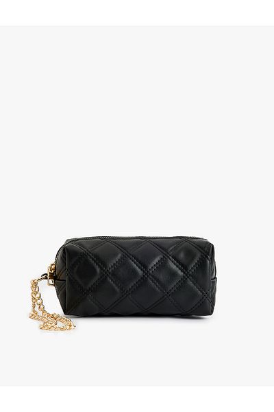 Koton Zippered Makeup Bag with Quilted Chain Detail