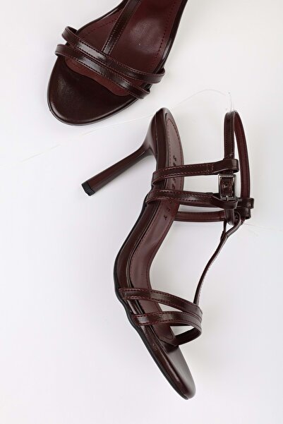 Shoeberry Women's Pace Burgundy Skin Heeled Shoes