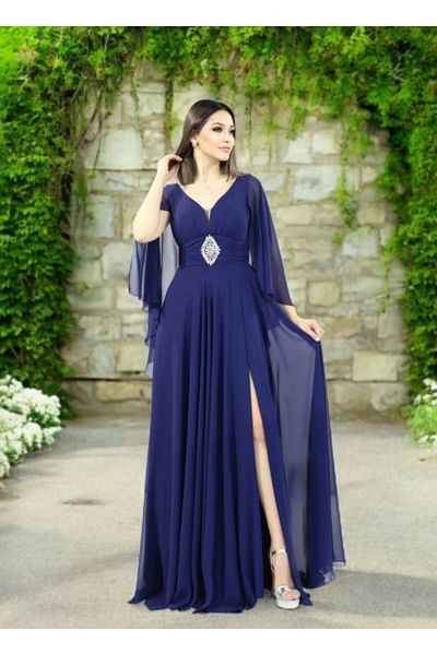 FaBe Fashion Beli Stone Accessory Cape Sleeves White Chiffon Dress