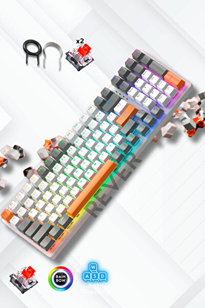 Rever Mekanik Oyuncu Klavyesi Red Switch Retro Dizayn 9 Işık Animasyonlu Rainbow Led Işıklı Gaming Klavye