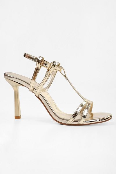 Shoeberry Women's Pace Gold Shiny Heeled Shoes