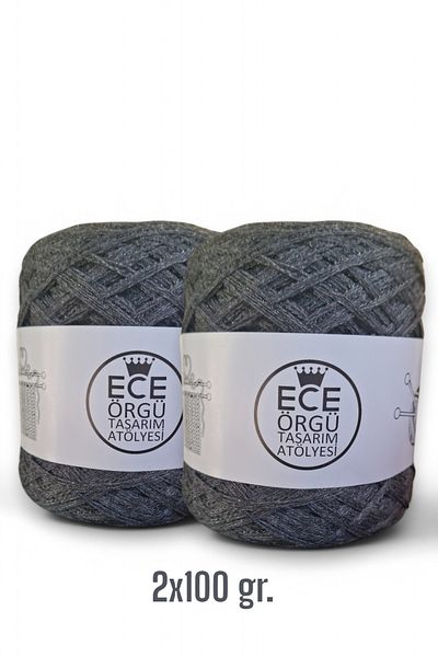 Ece Örgü Tasarım Atölyesi Πολυώροφο, μαύρο glitter mix design πλεκτό σχοινί με ανθρακί χρώματος σετ σχοινιού (200 γρ.)