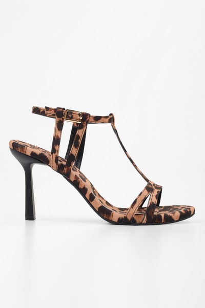 Shoeberry Women's Pace Leopard Satin Heeled Shoes