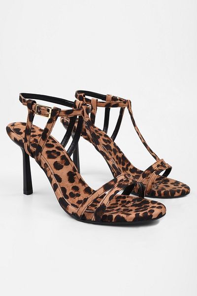 Shoeberry Women's Pace Leopard Satin Heeled Shoes