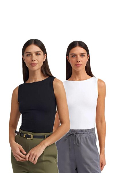 Bukamiss Decolteu barcă 2 piese fără mâneci Ball-negru alb