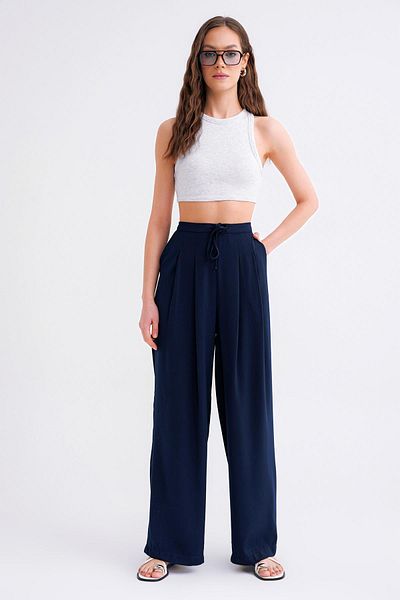 Mixray Women's Tie-Up Palazzo Pants, Pleated & Lambre Fabric