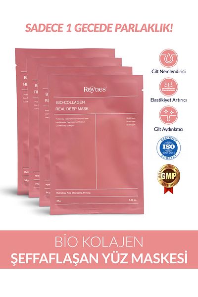 Royues Collagen Facial Mask Transparent Collagen Facial Mask Anti-Aging Brightness Moisturizing (4 Pieces)