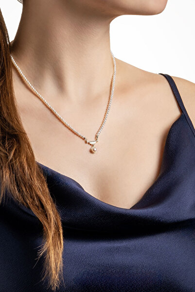 So CHIC... Diamond Collection 14 K Sarı Altın 0,09 Karat Pırlanta Doğal İnci Kolye