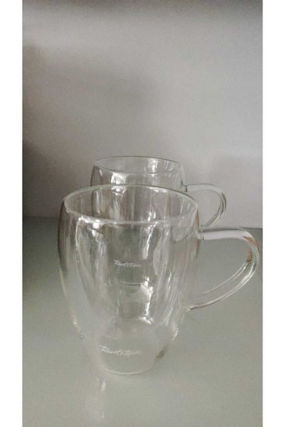 Tantitoni Borosilicate Glass Set of 2 Double Wall Glass with Handle 250ml