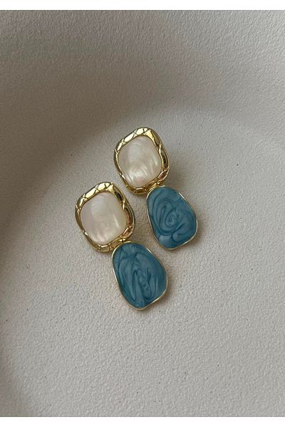 mos&more Blue White Retro Geometric Women Earrings