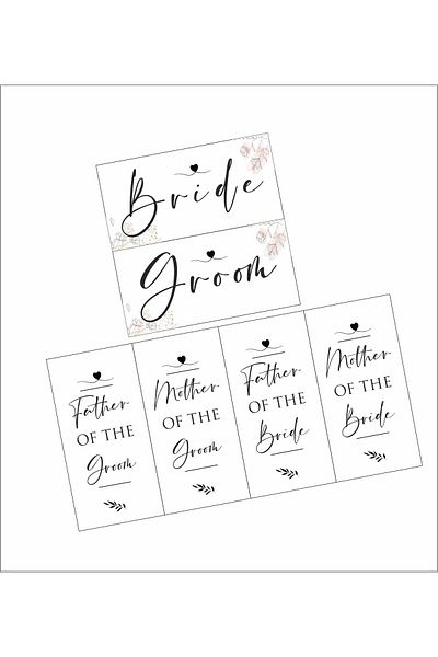 Hsn Bride Groom and Family Chair Sticker, Wedding Seating Card 10X20 cm 6 Pcs