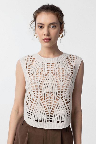 Antioch Ecru Knitted Detailed Women's Vest