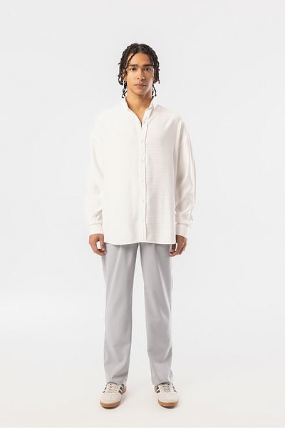 EGHO Linen Blended Comfortable Fit Off-Shoulder Men's Plain Shirt, Men's Plain Shirt