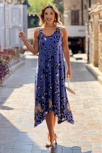 Nevin Kaya Moda Φόρεμα με λουράκι με αγκράφα Μπλε Δαλματίας