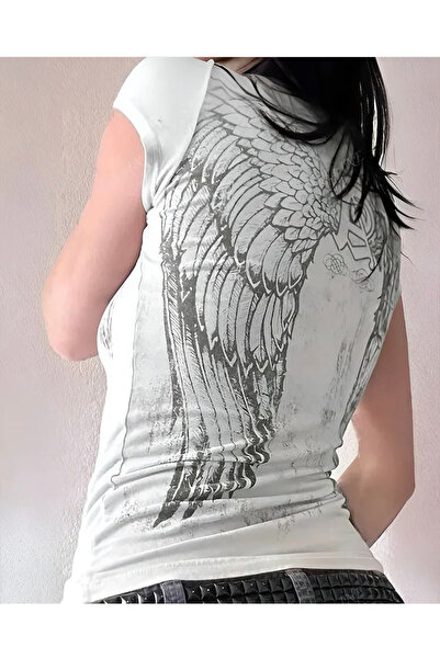 Pop Giyim Angel Wings Melek Kanatlı Beyaz Tişört