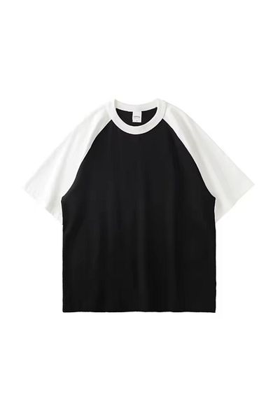 LA GULER Λευκό Raglan Sleeve Μαύρο Basic Unisex Design Oversize T-shirt