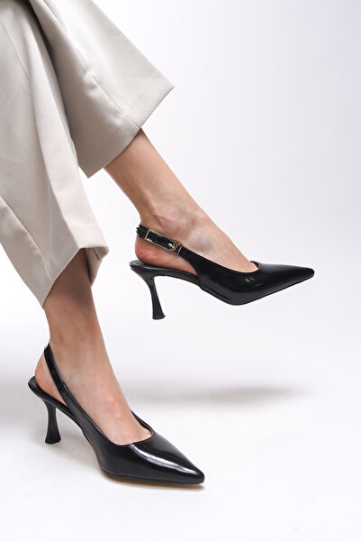 Riccon Theftrine Women's Pointed Toe Heeled Shoes 0012106   Black Patent Leather