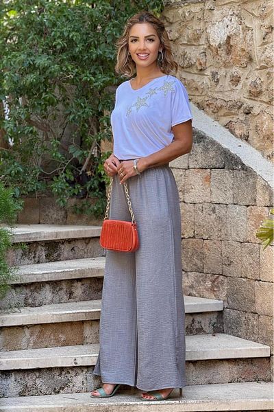 Nevin Kaya Moda Γκρι παντελόνι Palazzo
