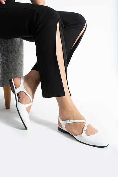 HVZ Exclusive White Buckle Women's Comfortable Comfort Ergonomic Ballerina Soft Sole
