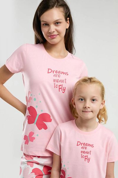 ROLY POLY Butterfly Patterned Half Sleeve Leg Pajama Set - Mother Daughter Combination Service