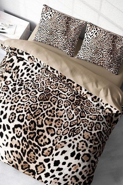 MonoHome Set cuvertură de pilota dublă leopard, personalizat, bumbac țesut, satin, leopard clasic