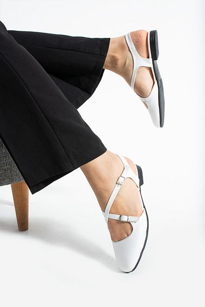 HVZ Exclusive White Buckle Women's Comfortable Comfort Ergonomic Ballerina Soft Sole