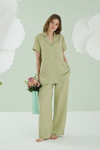 NBB 100% Cotton Muslin Women's Pajama Set - Front Buttoned Lightweight Fabric Comfortable Cut Summer"