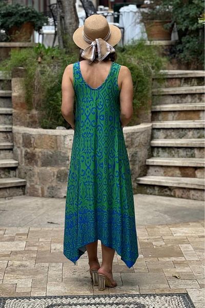 Nevin Kaya Moda Rochie din bumbac cu curea cu cataramă cu model verde