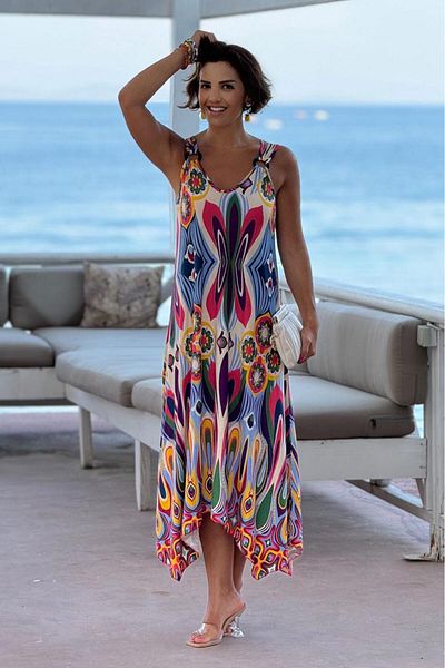 Nevin Kaya Moda Rochie din bumbac cu bretele - Albastru, model de vis și cataramă